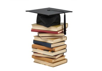 Graduation Cap Atop Stack of Books: Symbol of Knowledge and Achievement