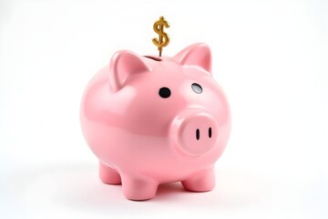Obraz premium A pink piggy bank with a dollar sign on a white background, piggy bank money.