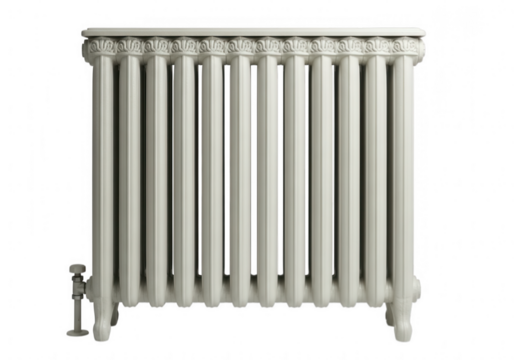 White radiator with ornate design isolated on transparent background