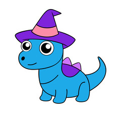 Cartoon Dragon Vector Illustration Wearing a Wizard Hat