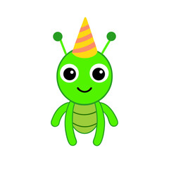 Cartoon Grasshopper Vector Illustration Wearing a Party Hat