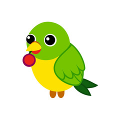 Cartoon Greenfinch Vector Illustration Holding a Berry