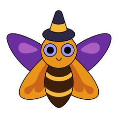 Cartoon Hawk Moth Vector Illustration Wearing a Wizard Hat