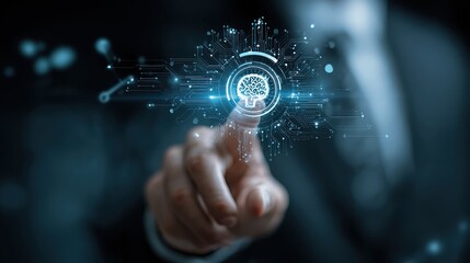 Rtificial intelligence brain interface with finger touching digital screen