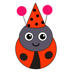 Cartoon Ladybug Vector Illustration Wearing a Party Hat