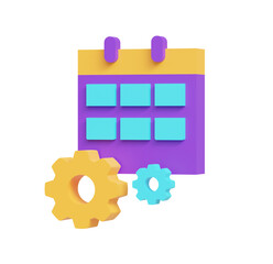 3D Render: Calendar, Gears, Scheduling, Productivity
