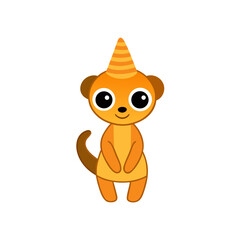 Cartoon Meerkat Vector Illustration Wearing a Party Hat