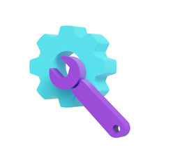 3D Render:  Purple Wrench and Teal Gear, Modern Tech Repair