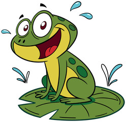 Fototapeta premium Happy Cartoon Frog Smiling With Water Splashes Vector