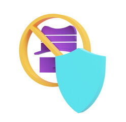 3D Render: Data Security Shield, No Access Icon