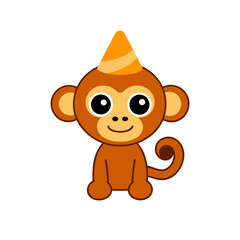 Cartoon Monkey Vector Illustration Wearing a Party Hat