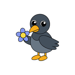 Cartoon Moorhen Vector Illustration Holding a Flower