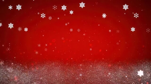A festive red background with a gentle snowfall of white snowflakes and sparkling lights, perfect for a christmas or winter holiday theme
