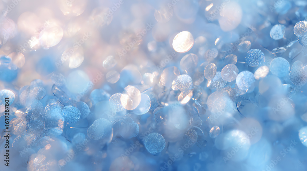 Poster a dreamy, soft-focus background featuring sparkling blue bokeh that adds a serene and calming atmosp