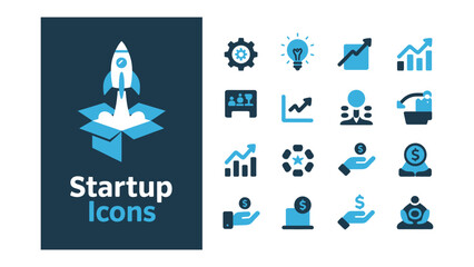 Startup business icons collection for innovation and technology

