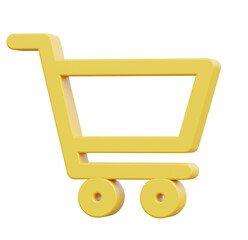 Yellow 3D Shopping Cart Icon:  E-commerce Design Element