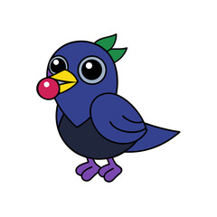 Cartoon Starling Vector Illustration Holding a Berry
