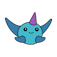 Fototapeta premium Cartoon Stingray Vector Illustration Wearing a Party Hat