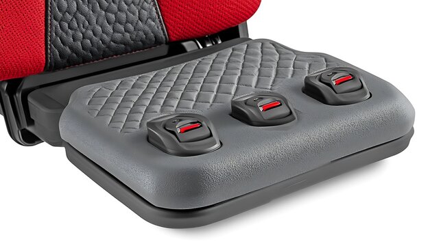 Close-up of a vehicle seat bottom with controls.