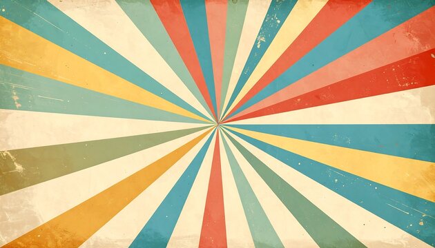 Vintage sunburst design with pastel colors and grunge texture