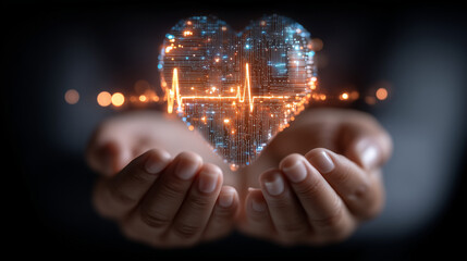 Hands Holding a Digital Circuit Heart