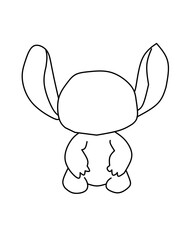 Minimalist line art of a cute character with large ears viewed from behind. Simple and charming design perfect for kids’ projects, logos, icons, and creative uses.