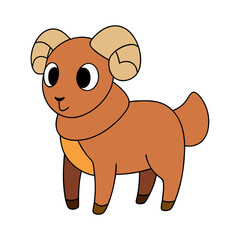 Obraz premium Cartoon Urial Sheep Vector Illustration Wearing a Scarf