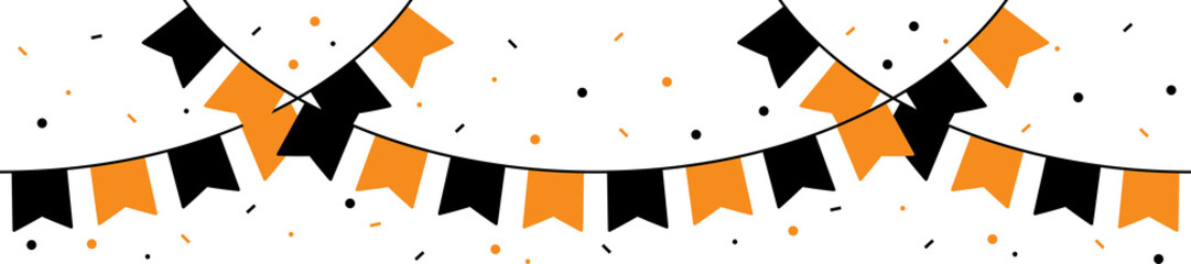 Seamless Orange and Black Halloween Party Bunting Decoration Illustration.