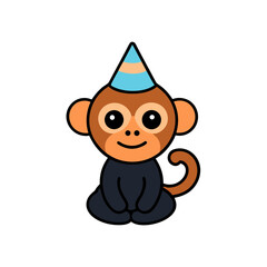 Fototapeta premium Cartoon Azara's Night Monkey Vector Illustration Wearing a Party Hat