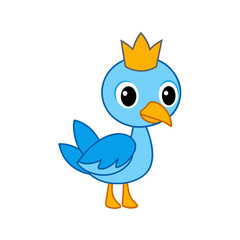 Cartoon Egret Chick Vector Illustration Wearing a Crown
