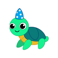 Cartoon Sea Turtle Hatchling Vector Wearing a Sun Hat