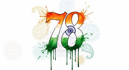 Watercolor 78 with Indian Flag Colors and Paisley Background for Independence Day
