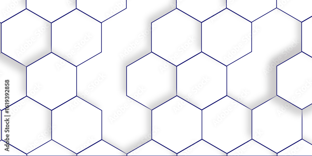 Poster background with white lines hexagon structure futuristic white background and embossed hexagon, hone