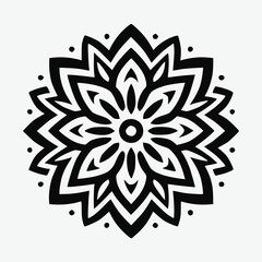 Modern black and white mandala, bold and minimal design,solid shapes only, centered on plain white background