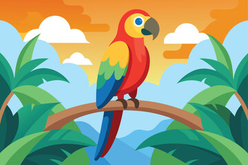 Parrot perched on tree branch tropical scene