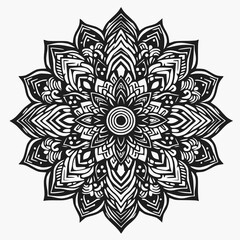 Abstract mandala using only black and white solid fill, clean linework, no extra colors or textures, white background
