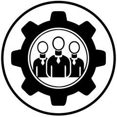 Business team inside gear symbol in black and white design  