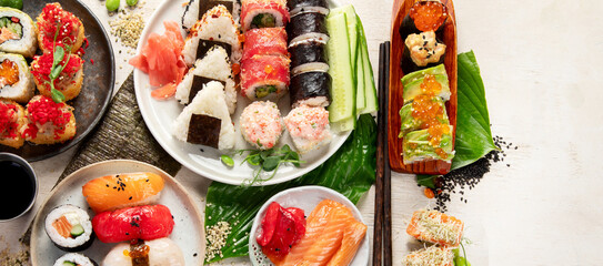 Assorted sushi nigiri and maki big set. © bit24