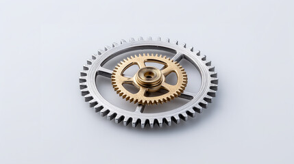 A metal gear cogwheel as a symbol of teamwork, business process, and system integration