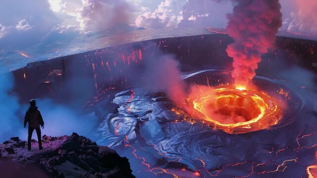 Volcano watcher in high-tech outpost observing 4K Videos