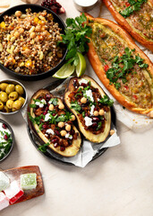 Assorted Turkish food and meze, tasty and healthy Mediterranean cuisine.