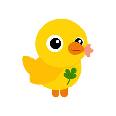 Fototapeta premium Cartoon Yellowhammer Chick Vector Illustration Holding a Flower