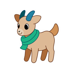 Cartoon Addax Calf Vector Illustration Wearing a Scarf