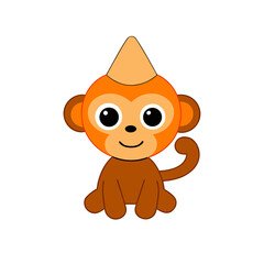 Cartoon Azara's Night Monkey Baby Vector Illustration Wearing a Party Hat