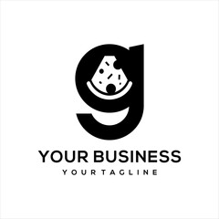 This logo combines the letter g and pizza, suitable for use in the food business.