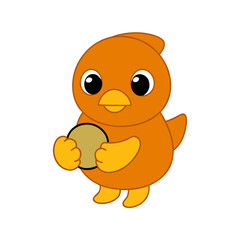 Cartoon Bowerbird Chick Vector Illustration Holding a Shiny Object