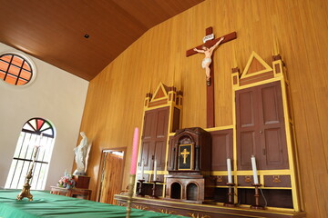 Christian cross installed on the roof, background as a clear day