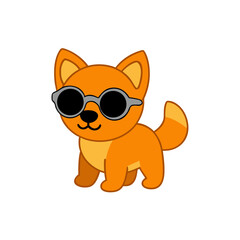 Cartoon Bush Dog Pup Vector Illustration Wearing Sunglasses