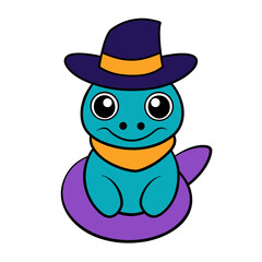 Cartoon Bushmaster Hatchling Vector Illustration Wearing a Party Hat