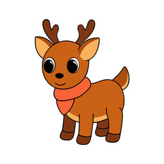 Cartoon Caribou Calf Vector Illustration Wearing a Scarf